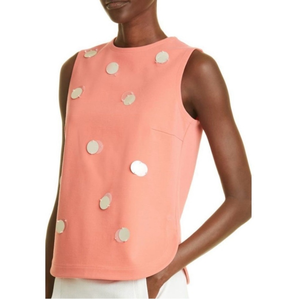 NWT Akris Punto Paillette Detail Tank Top Size 2 Coral Pink with Sequins